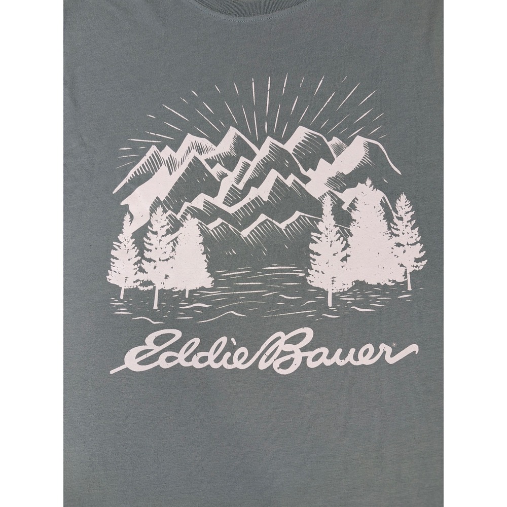 Eddie Bauer Mens XL Long Sleeve Mountain Graphic T-Shirt Blue Gray EMT6875S